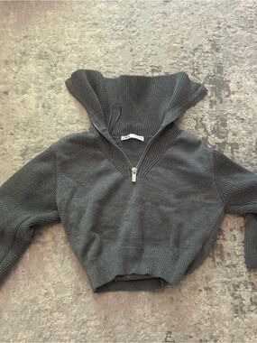 Zara Dark Gray Half-Zip Cowl Neck Sweater